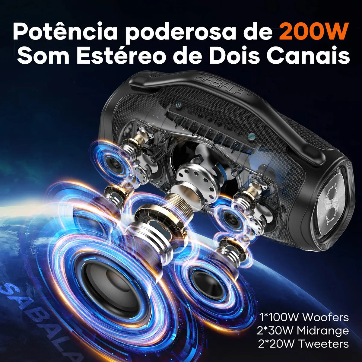 Kit Caixa de Som Bluetooth 200W 39000mah EQ IPX6 DRa-909 Exclusiva (SOMENTE HOJE🔥)