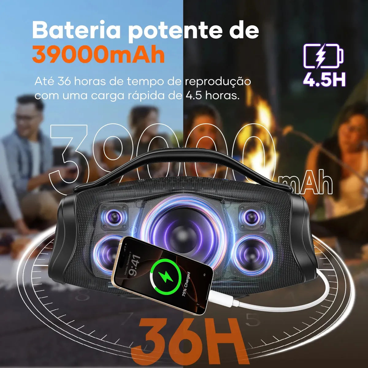Kit Caixa de Som Bluetooth 200W 39000mah EQ IPX6 DRa-909 Exclusiva (SOMENTE HOJE🔥)