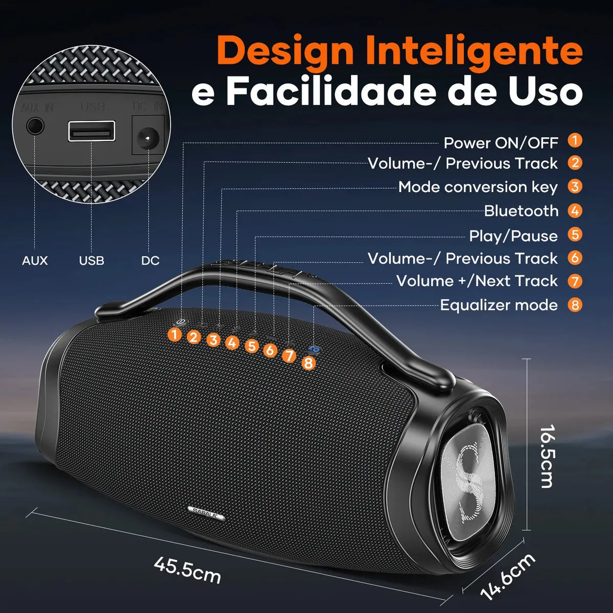 Kit Caixa de Som Bluetooth 200W 39000mah EQ IPX6 DRa-909 Exclusiva (SOMENTE HOJE🔥)